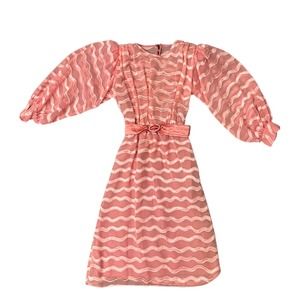1980s Sheer Pink Striped Dress with Balloon Sleeves / Women’s XS *